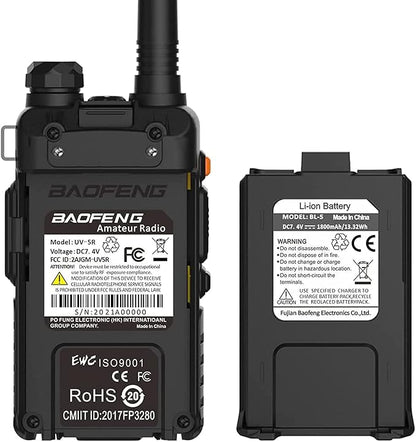 BAOFENG UV-5R Two Way Radio Handheld Ham Radio Dual Band Walkie Talkie(2PACK, Black)