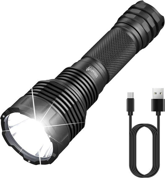 ULTRAFIRE C15 2000 High Lumens LED Flashlight Rechargeable Long Range Tactical Flashlight,5 Modes Super Bright EDC Torch,IPX54 Waterproof for Camping, Outdoor, Emergency Battery not Included