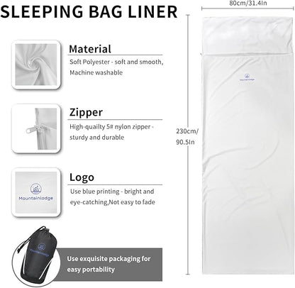 Sleeping Bag Liner for Warm Weather Seasons with Carry Bag - Protable,Lightweight and Skin-Friendly Sleeping Bag for Camping,Hiking and Backpacking.