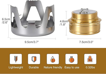 REDCAMP Mini Alcohol Stove for Backpacking, Lightweight Brass Spirit Burner with Aluminium Stand for Camping Hiking, Silver