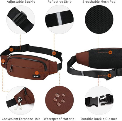SINNO Large Crossbody Fanny Pack for Women Men Belt Bag With 4-Zipper Pockets for Travel Running Hiking Workout Dog Walking Outdoors Sport Fishing Waist Pack Bag Carrying All Phones