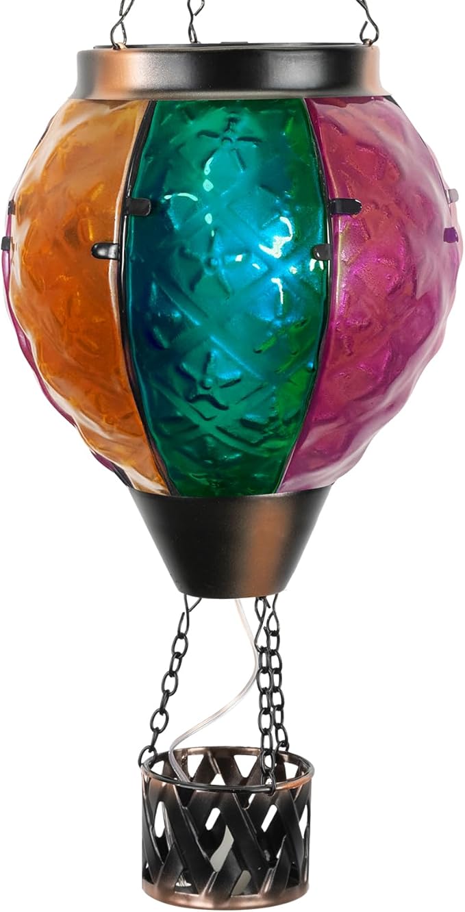 Hot Air Balloon Solar Lantern with Flickering Flame Hanging Solar Lanterns Outdoor Lights Waterproof Lanterns Decorative Garden Patio Yard Party Decor Colorful