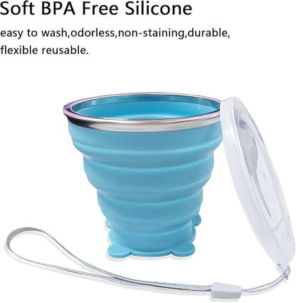 2 Pcs Collapsible Cup - Silicone Small Foldable Cup-Expandable Folding Drinking Cup -Reusable Portable Mugs Cup with Lids For Travel, Camping, Hiking, Survival, Holiday, Outdoor Sports