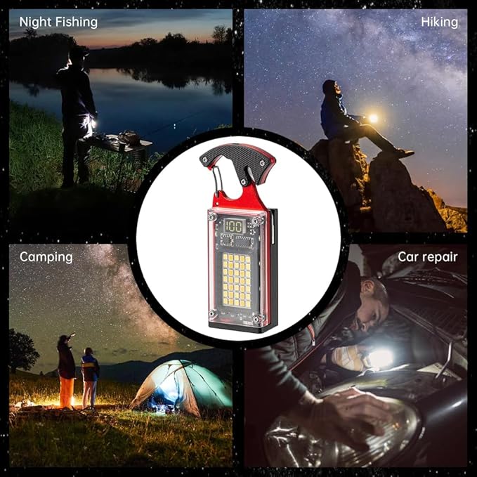 LED Multitool Small Flashlight, Keychain Light, COB Multi-Function Mini Work Light, 1000 Lumens Rechargeable, 8 Lighting Modes, Fire Starter, Seat Belt Cutter, Screwdriver, Red