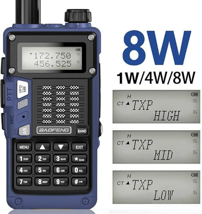 Baofeng Radio UV-S9 Pro Ham Radio Handheld Upgrade of UV-5R Dual Band 8W High Power Portable Two Way Radio with Battery and USB Charger Cable Walkie Talkies(Blue)