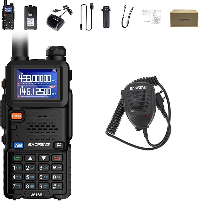 BAOFENG UV-5RM Two Way Radio Multi-Band Long Range Walkie Talkie NOAA USB-C Charging Upgrade of UV-5R Ham Radio Air Band 1.77in LCD Screen with Speaker Microphone