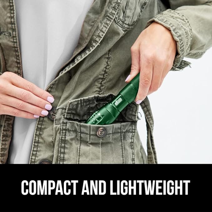 Gorilla Grip Powerful LED 750 FT Water Resistant 5 Adjustable Mode Tactical Flashlight, High Lumens Ultra Bright Battery Zoom Flashlights, Small Camping Car Mini Flash Light Accessories, 2 Pack Green