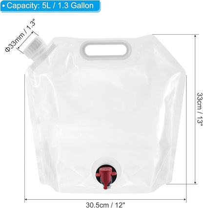 PATIKIL 1.3 Gallon Collapsible Water Container Bag with Spigot, 3 Pack PE Folding Water Jug Carrier for Camping, Hiking, Emergency Water Storage, White