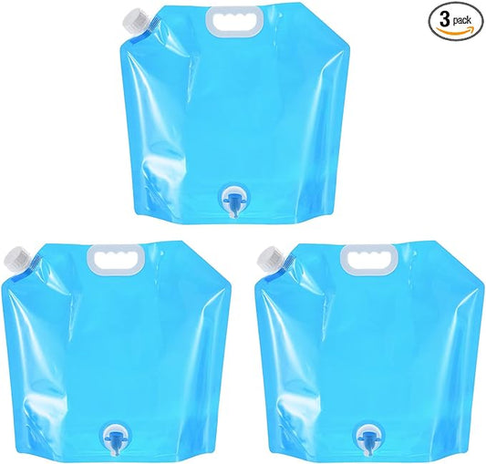 PATIKIL 2.6 Gallon Collapsible Water Container Bag with Spigot, 3 Pack PE Folding Water Jug Carrier for Camping, Hiking, Emergency Water Storage, Blue
