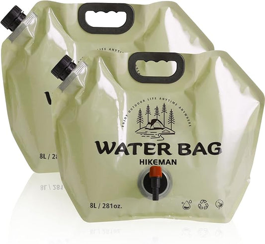 HIKEMAN Collapsible Water Storage Carrier - 1.9 Gallon Portable Water Container with Spigot,Camping Water Bag for Outdoors Hiking Backpack Survival Kit (2PCS)