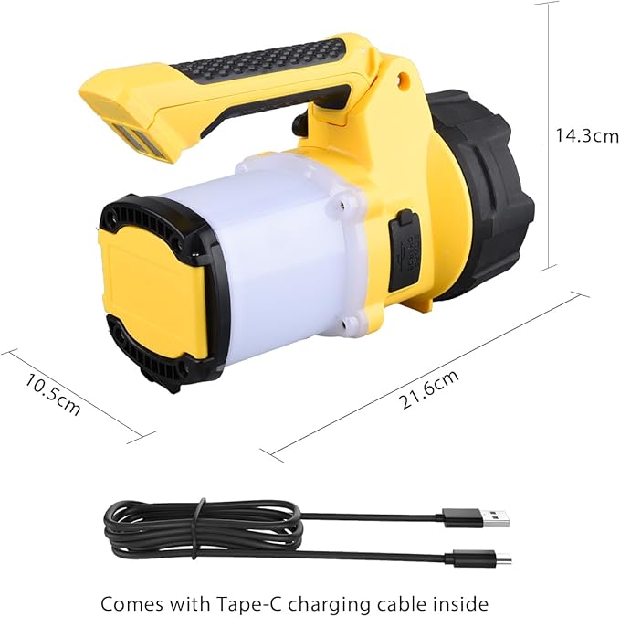 3-in-1 Rechargeable Spotlight with Adjustable Handle, IP65 Waterproof Handheld LED Flashlight Searchlight Work Light, 4400mAh Power Bank, 6 Light Modes for Emergency Hurricane Outdoor Hiking Camping