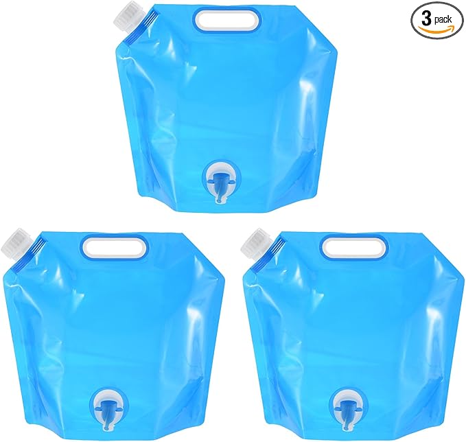 PATIKIL 1.3 Gallon Collapsible Water Container Bag with Spigot, 3 Pack PE Folding Water Jug Carrier for Camping, Hiking, Emergency Water Storage, Blue