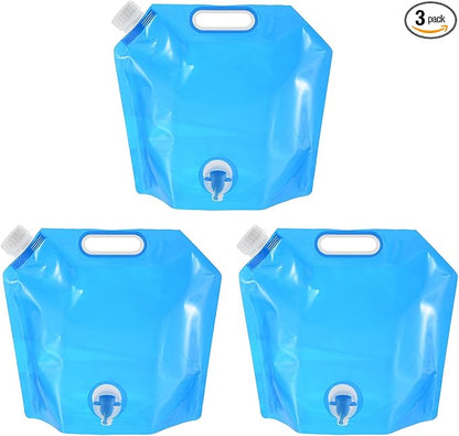 PATIKIL 1.3 Gallon Collapsible Water Container Bag with Spigot, 3 Pack PE Folding Water Jug Carrier for Camping, Hiking, Emergency Water Storage, Blue