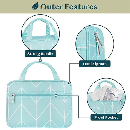 PAVILIA Hanging Toiletry Bag Travel Bag Women Men, Foldable Cosmetic Organizer, Roll up Makeup Bag, Water Resistant Accessories Toiletries, Large Travel Essentials Kit (Teal Chevron)