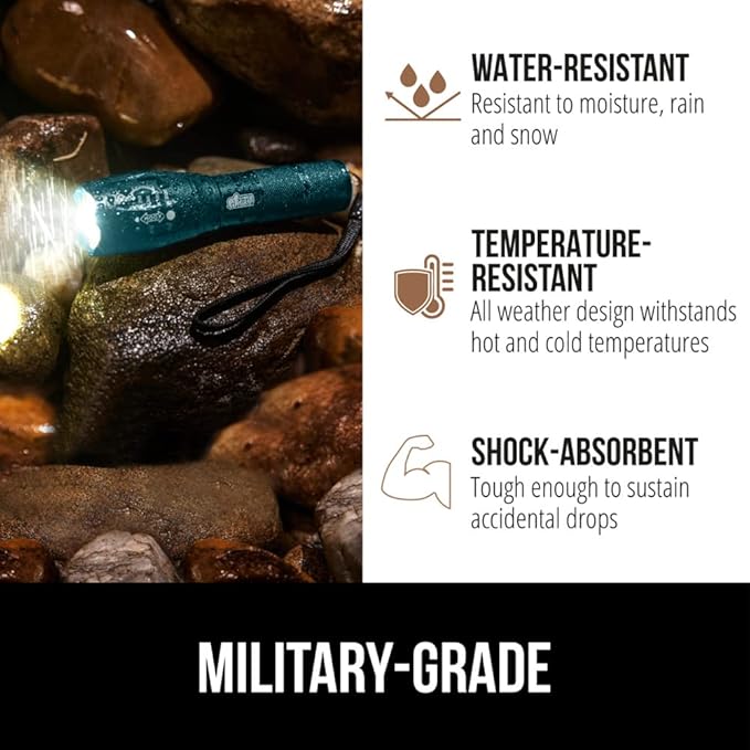 Gorilla Grip Powerful LED 750 FT Water Resistant 5 Adjustable Mode Tactical Flashlight, High Lumens Ultra Bright Battery Zoom Flashlights, Small Camping Car Mini Flash Light Accessories, 2 Pack Teal