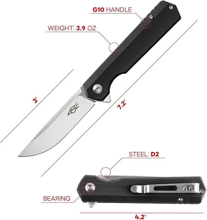 Firebird GANZO FH11S-GB Pocket Folding Knife D2 Steel Blade G10 Anti-Slip Handle with Clip Hunting Fishing Camping Gear Outdoor Folder EDC Pocket Knife (Green)