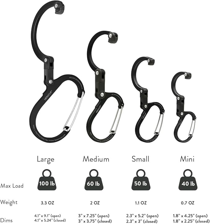 GEAR AID HEROCLIP 360° Swivel Carabiner Gear Clip and Hook (Medium) for Camping, Backpack, Suitcases and Garage Organization