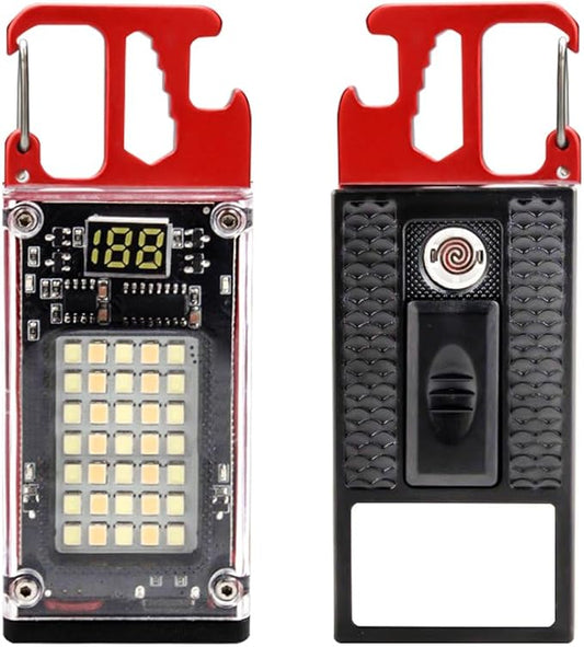 Key Chain Light, LED Small Flashlight, COB Multi-Function Mini Work Light, 1000 Lumens Rechargeable, 8 Lighting Modes with Bottle Opener, Portable Wrench, Fire Starter Function, Red
