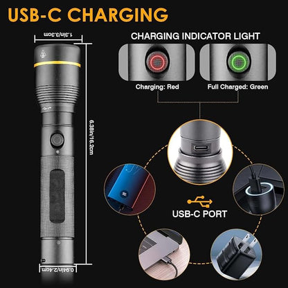 2 Pack Led Flashlights High Lumens Rechargeable — 990000 Lumen Super Bright Flashlight led Flashlight Rechargeable, Rechargeable Flashlights, Powerful flashlights for Home Emergencies Camping Hiking