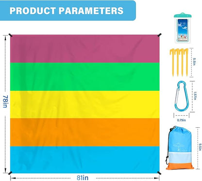 Beach Blanket Oversized Extra Large 78" X 81",Waterproof Sandproof Beach Blanket 1-7 Adults Lightweight Durable for Travel Camping Hiking Picnic