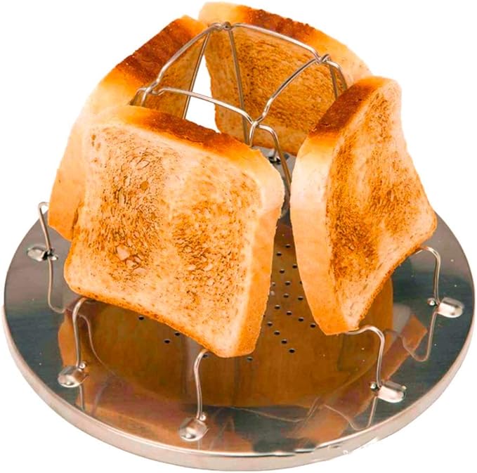 Folding Camp Stove Toaster Stainless Steel Camping Toaster Rack Holder 4 Slice Toaster Tray Cooking Breakfast 4 Toast Bread Toaster Holder Rack for BBQ Party Outdoor Hiking Camping Fishing Picnic
