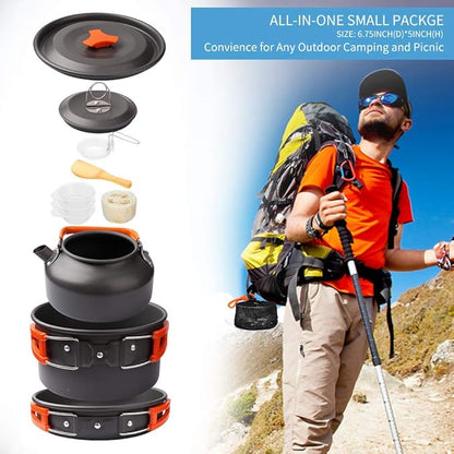 Gutsdoor Camping Cookware Set Camping Gear Campfire Utensils Non-Stick Cooking Equipment Lightweight Stackable Pot Pan Bowls with Storage Bag for Outdoor Hiking