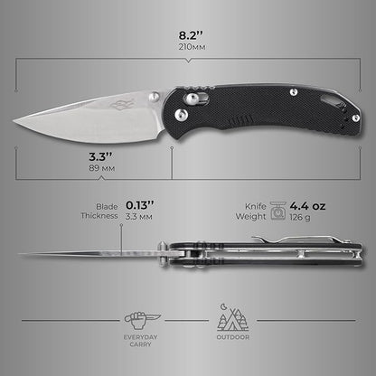 Firebird GANZO F753M1 Pocket Folding Knife G-10 Anti-Slip Handle with Clip 440C Stainless Steel Blade Camping Fishing Outdoor Folder EDC Knife (Black)