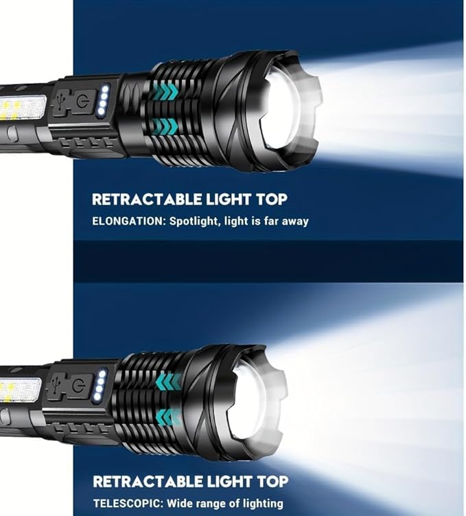 MODOAO LED Flashlight Rechargeable, Handheld Flashlights with 7 Modes & Zoomable, Powerful Emergency Flashlights Camping, Hiking,and Outdoor Use (4 Pack)