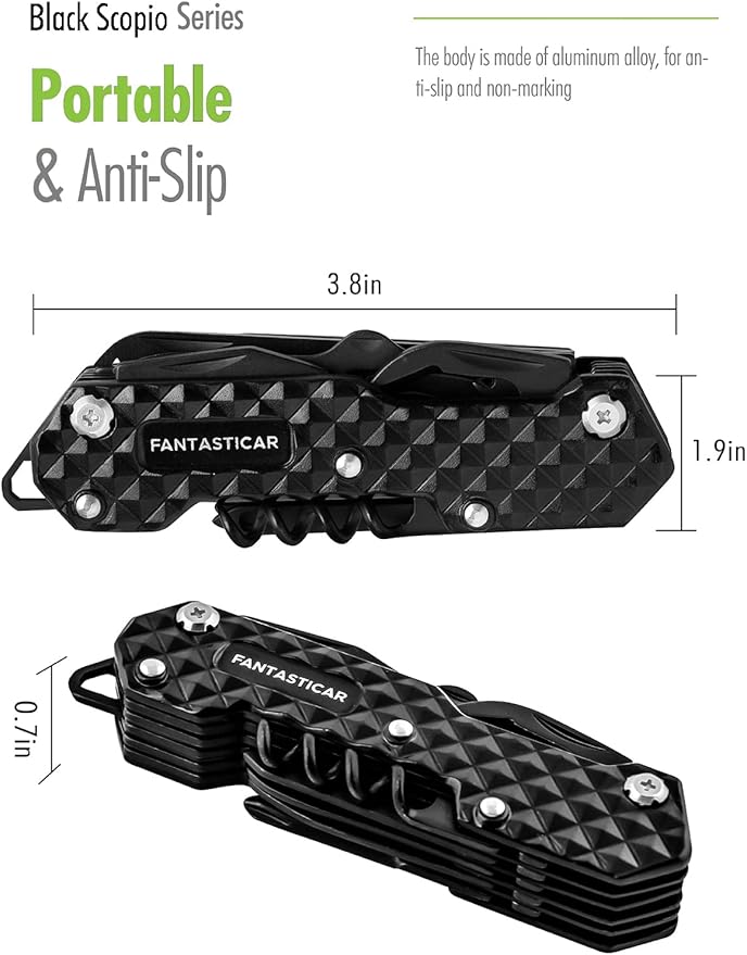 FantastiCAR 15 in 1 Multi-Tool, EDC Folding Pocket Knife with Premium Gift Box for Camping, Fishing, Hunting, Survival, Outdoor (Black)