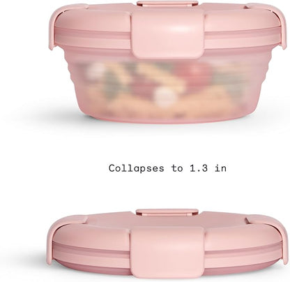 STOJO Collapsible Bowl - Translucent Carnation, 36oz - Reusable Silicone Bowl for Hot and Cold Food - Perfect for Travel, Meal Prep, To-Go Lunch, Camping & Hiking - Microwave & Dishwasher Safe