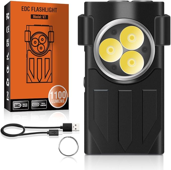 UniqueFire V7 Mini EDC Rechargeable Flashlight 1100 High Lumens, 365nm UV Blacklight 10 Modes Multi-Color Light Source, Small Pocket Keychain Flash light with Magnetic