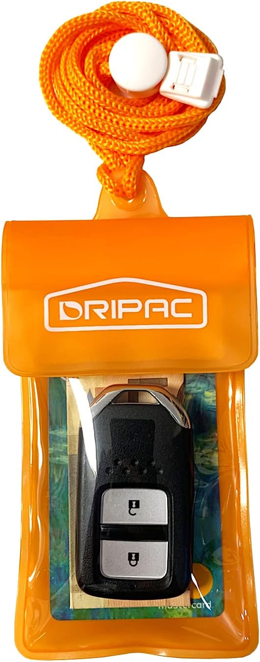 DRIPAC Waterproof Car Key FOB Case Waterproof Wallet Waterproof Holder Pouch For Key ID Badge Credit Card Money（Orange）