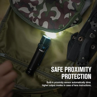 OLIGHT Warrior Mini2 1750 Lumens Rechargeable Tactical Flashlight with Dual Switch and Proximity Sensor, High Performance LED Flashlights for EDC, Outdoor, Camping and Emergency (Black)