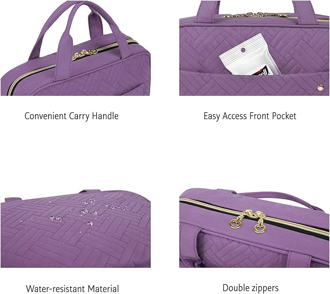 BAGSMART Toiletry Bag Travel Bag with Hanging Hook, Water-resistant Makeup Cosmetic Bag Travel Organizer for Accessories, Shampoo, Full Sized Container, Toiletries (Purple, Medium)