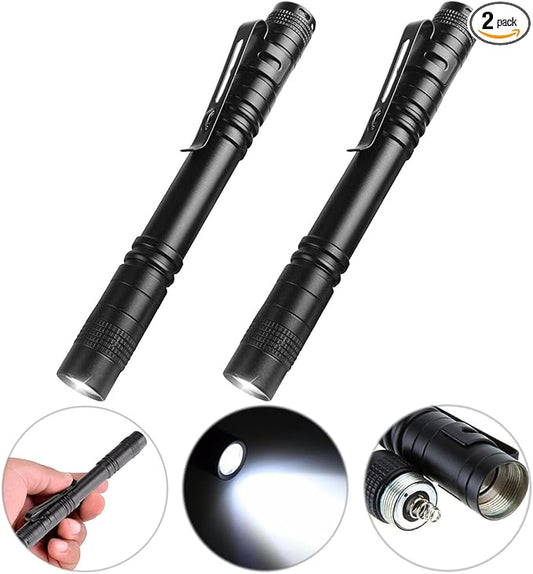 Flashlight, 2 PCS Mini Pen LED Lights, High Lumens, Pocket Size, Removable Clip, Wide Application, Batteries Not Included