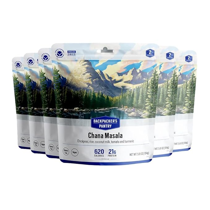 Backpacker's Pantry Chana Masala - Freeze Dried Backpacking & Camping Food - Emergency Food - 21 Grams of Protein, Vegan, Gluten-Free - 6 Count