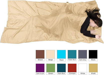Browint Silk Sleeping Bag Liner, Silk Sleep Sack, Extra Wide 87"x43", Lightweight Travel Sheet for Hotels, More Colors for Option, Reinforced Gussets