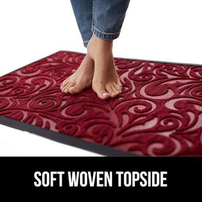 GORILLA GRIP 100% Waterproof All-Season WeatherMax Doormat, 23x35, Durable Natural Rubber, Stain and Fade Resistant, Low Profile, Indoor Outdoor Doormats, Easy Clean Patio Entry Mat, Red Vintage Wine