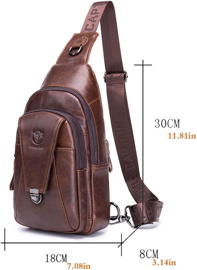 KPYWZER Vintage Leather Sling Bag Bags for Men Women Backpack Shoulder Messenger Crossbody Outdoor Travel Hiking Camping Tactical Chest Pack Daypack Brown