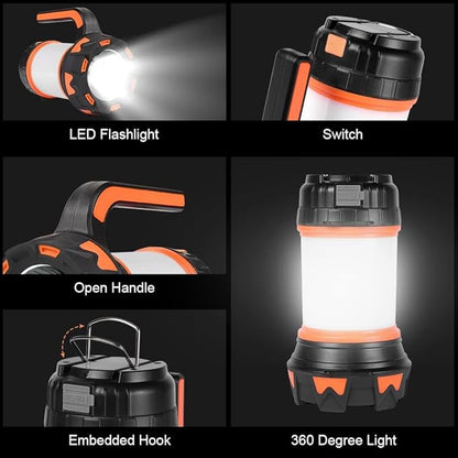 Ainiv Camping Lantern, Rechargeable Flashlight with 1000 LM, 6 Modes LED Torch Outdoor Searchlight Tent Light, IPX5 Waterproof Emergency Light with 4000mAh Power Bank for Outdoor, Hiking - Orange