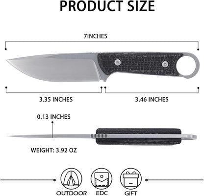 3.38 Inches D2 Steel Fixed Blade Knife,with Kydex Sheaths,for Camping,Hunting,Outdoor Activities 1048A1, realbbh8