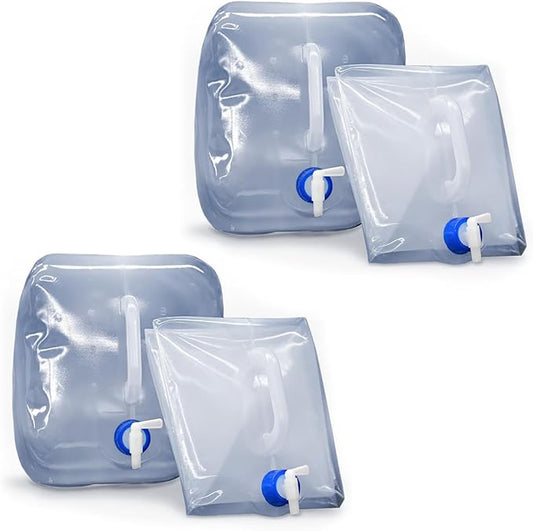 Collapsible Water Containers with Spigot 5.3 Gal - Portable, Reusable - BPA Free, Foldable, Leak-Proof Camping Water Jug for Outdoors, Hiking, Survival Kit, and Emergency Preparedness 4-Pack
