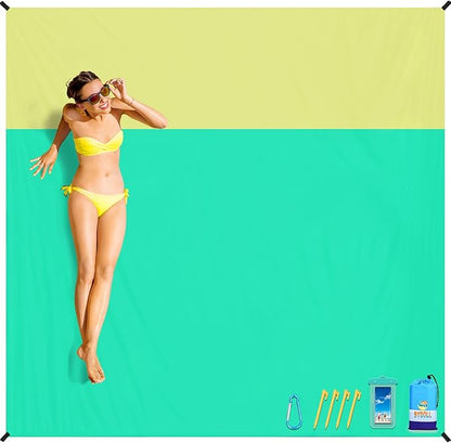 BYDOLL Beach Blanket Sandproof Waterproof 78''×81'' 1-4 Adults Compact Lightweight Oversized Beach Blanket Large Picnic Mat Beach Blanket for Travel Camping Hiking Picnic