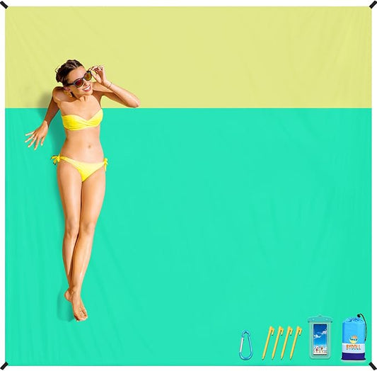 BYDOLL Beach Blanket Sandproof Waterproof 78''×81'' 1-4 Adults Compact Lightweight Oversized Beach Blanket Large Picnic Mat Beach Blanket for Travel Camping Hiking Picnic