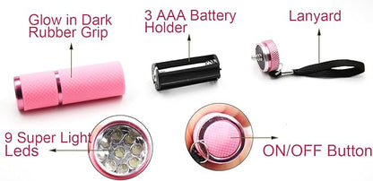 9 LED Glow in Dark Flashlights, 4 Pack Rubber Coated Handheld Flashlights with Straps, Aluminum Portable Lights for Camping, Hiking, Emergency