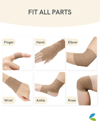 FriCARE Self Adhesive Bandage Wrap, Medical Tape in First Aid Kit, Cohesive Bandages for Wounds Sport Vet, FSA/HSA Eligible, 2 Inches X 5 Yards 6 Rolls, Walnut Brown