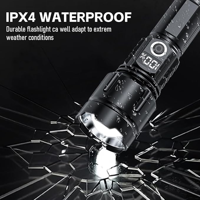 Flashlights High Lumens Rechargeable, 20,000 Lumens Super Bright Flashlight with LCD Digital Display, Zoom, 5 Modes, Waterproof, Type-C Rechargeable, Tactical Flashlight for Emergencies, Camping