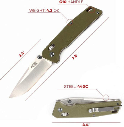 Firebird GANZO F7601 Pocket Folding Knife 440C Stainless Steel Blade G-10 Anti-Slip Handle with Clip Hunting Gear Fishing Camping Folder Outdoor EDC Knife (Grey)