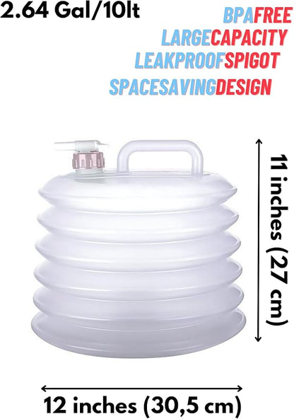 2.64 Gallon Collapsible Water Container with Spigot & Carry Handle | BPA Free Water Storage Containers | Foldable Portable Jug for Outdoors Hiking Picnic Camping