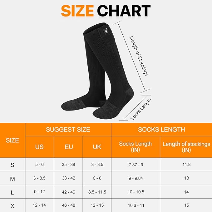 SNOW DEER Heated Socks for Men Women, 7.4V Rechargeable Battery Electric Socks, Heated Ski Socks for Hunting Fishing Camping Hiking Skiing Foot Warmer